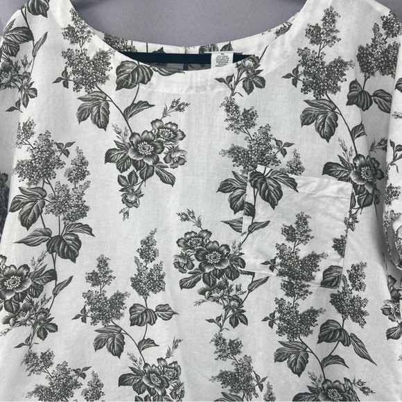 Liz Claiborne Linen Blend Floral Print Short Sleeve Boxy Top Raw Hem Size Large - Picture 8 of 10